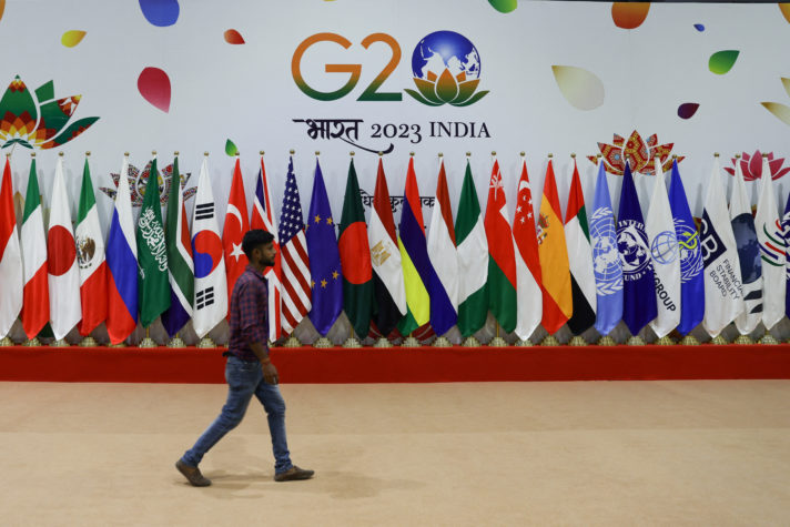 A man walks ahead of G20 Summit in New Delhi