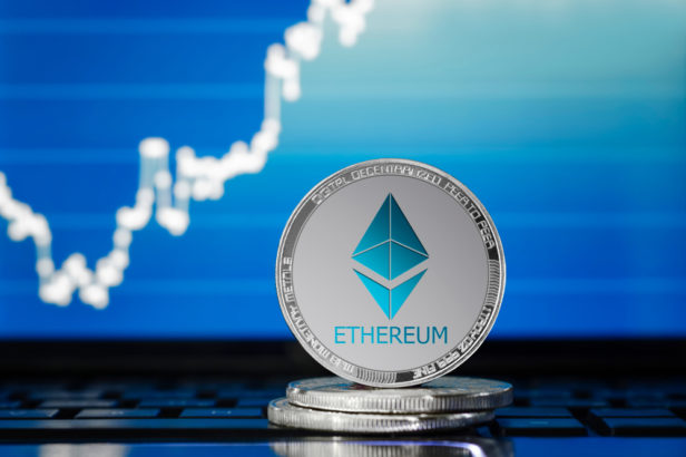 Ethereum,(eth),Cryptocurrency;,Silver,Ethereum,Coin,On,The,Background,Of